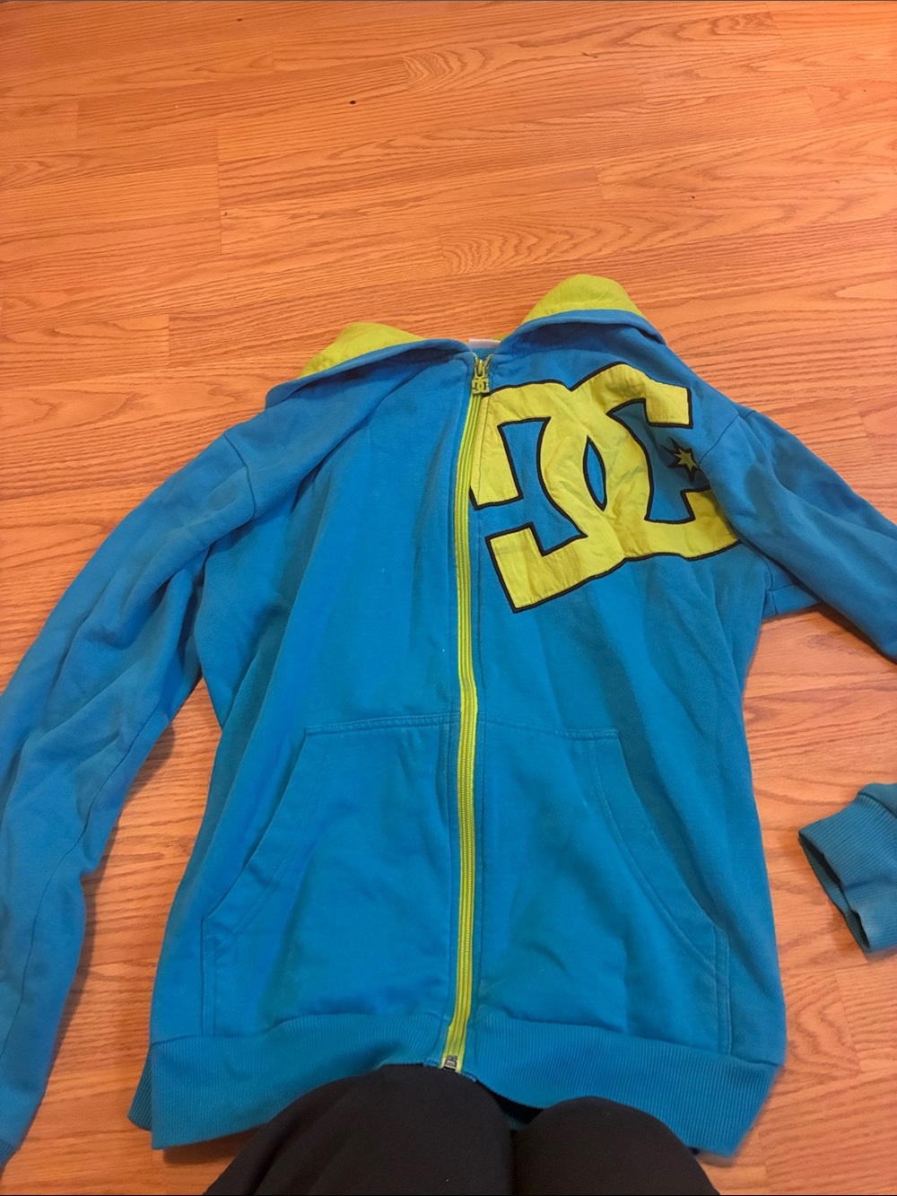 DC Youth Blue Zip Hoodie with Lime Logo